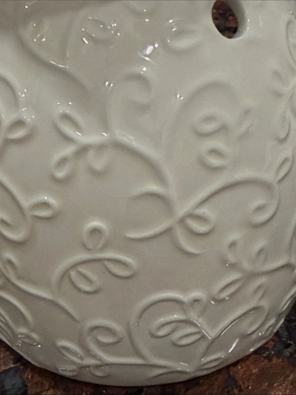 Hallmark Ceramic Oil Warmer in Cream floral relief Orange Caramel & Vanilla
